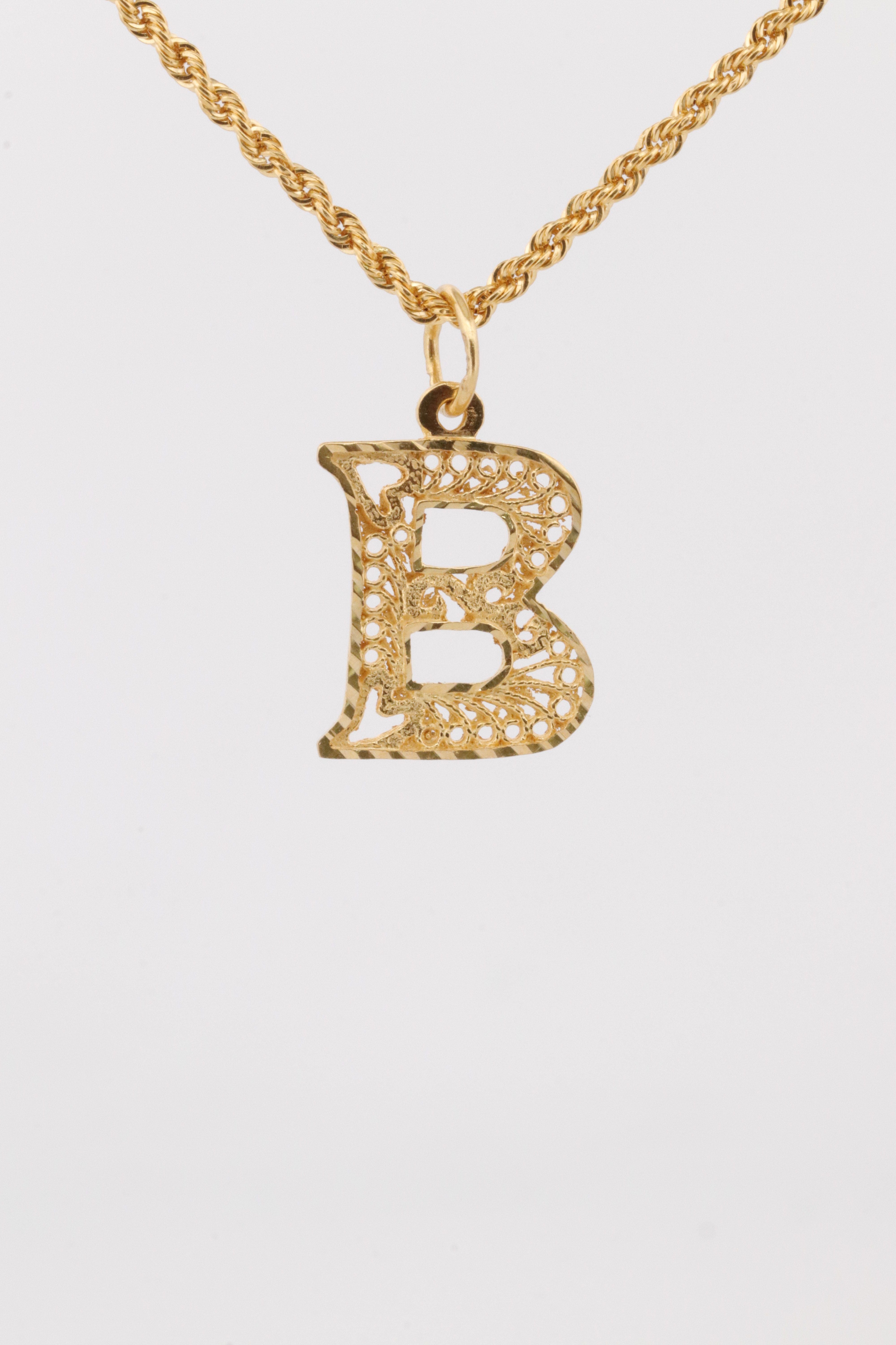Gold Letter B Pendant Necklace – 1.40g Filigree Design | Bigeasy Jewellers
